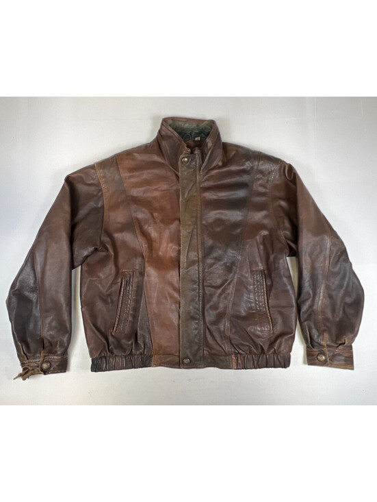 Other - Ash Creek Trading Vintage Brown Leather Bomber Jacket Mens XL Paisley Lining